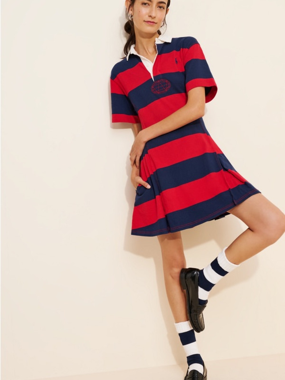 Ralph Lauren 100% COTTON Red and Navy Rugby Stripe Polo Dress